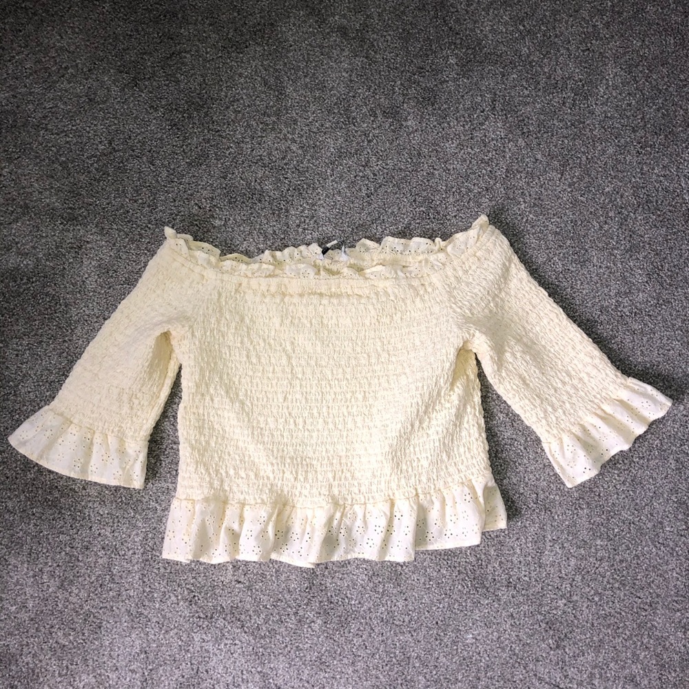 American Eagle Yellow Off the Shoulder Crop Top